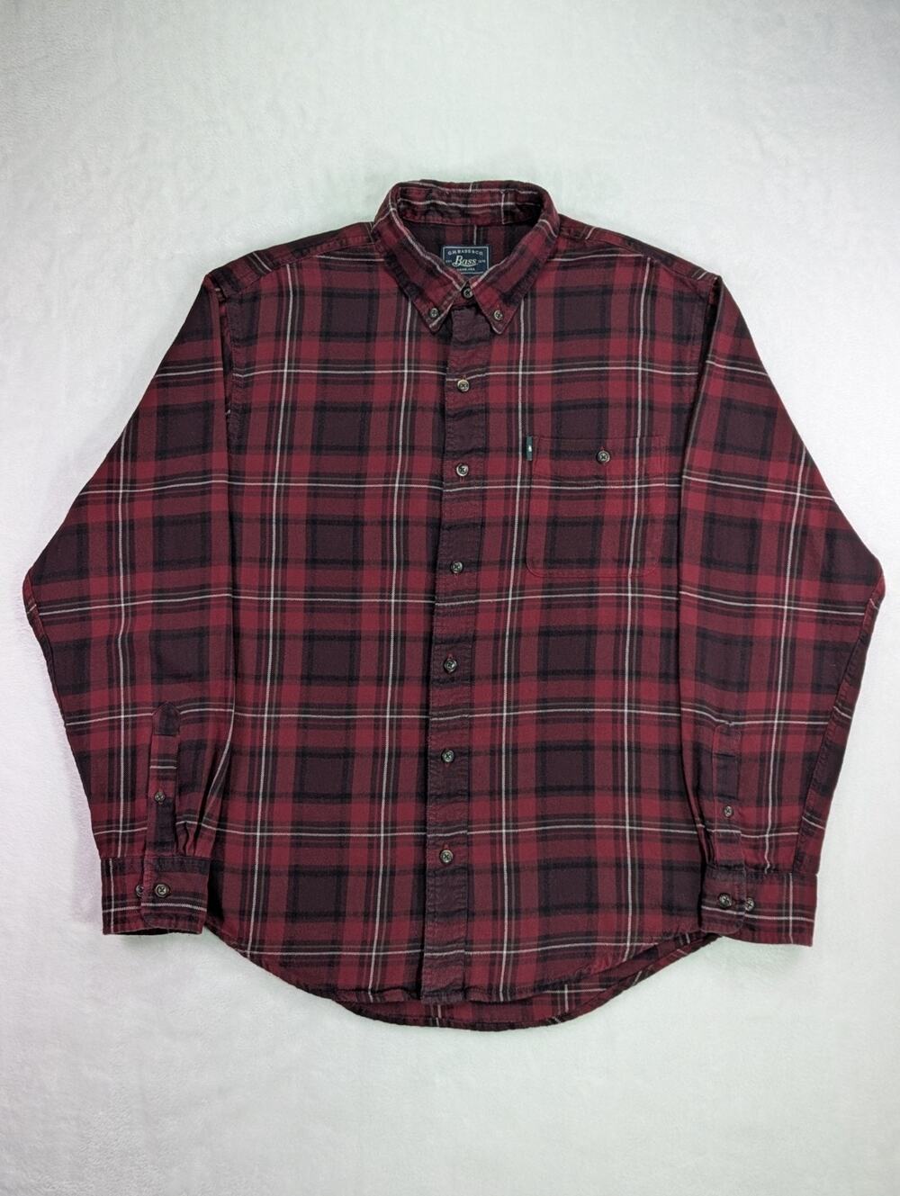 G.H. Bass & Co Fireside Madras Flannel Shirt Mens Medium Red Plaid Vintage